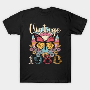 Floral Butterfly Retro Vintage 1988 35th Birthday T-Shirt